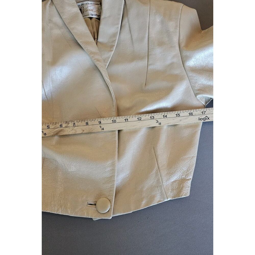 Vintage d’Vara Los Angeles Cropped Cream Leather Jacket Mink Fur Trim 1950s–60s - Picture 6 of 8
